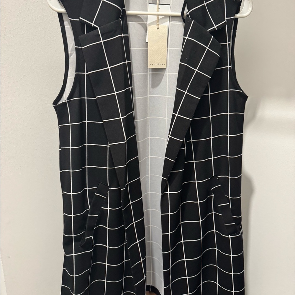 MELLODAY Black and White Checkered Vest